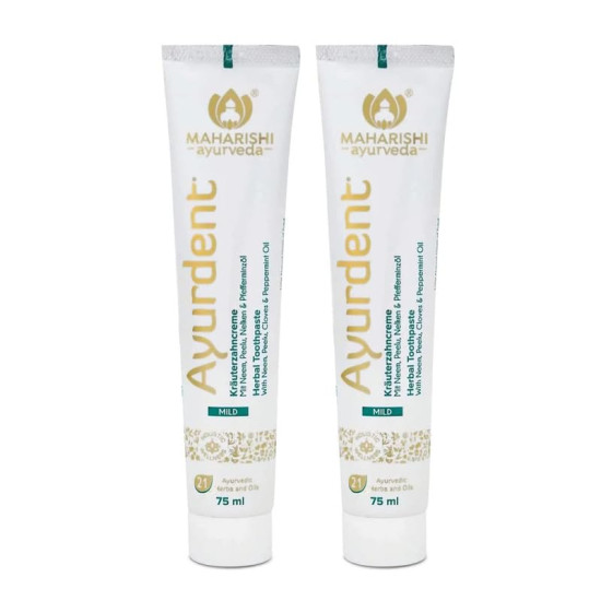 Maharishi Ayurveda Ayurdent Mild Herbal Ayurvedic Toothpaste - All Natural | 21 Ayurvedic herbs| Whitens & Strengthens Teeth | Helps fight Plaque, Tartar, Cavity, & Bad Breath| 75 ML Pack of 2 Maharishi Ayurveda Ayurdent Mild Herbal Ayurvedic Toothpaste - All Natural | 21 Ayurvedic herbs| Whitens & Strengthens Teeth | Helps fight Plaque, Tartar, Cavity, & Bad Breath| 75 ML Pack of 2