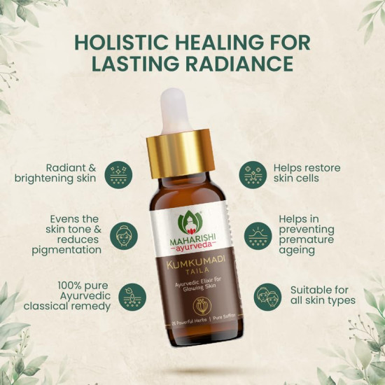 Maharishi Ayurveda Kumkumadi Tailam 10 ml Pack of 1 Face Serum Oil for Glowing Skin and Even Complexion Made with Potent Herbs Ideal for All Skin Types and No Side Effects