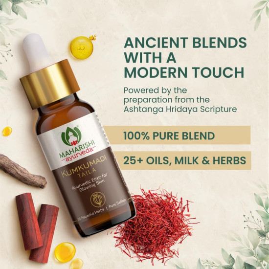 Maharishi Ayurveda Kumkumadi Tailam 10 ml Pack of 1 Face Serum Oil for Glowing Skin and Even Complexion Made with Potent Herbs Ideal for All Skin Types and No Side Effects