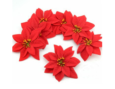 VRB Dec™ Christmas Poinsettias Red/Gold Velvet Decorative Artificial Flowers Christmas Flowers of Velvet Decorations Items/Tree/Decoration Items (Red (Pack of 12))