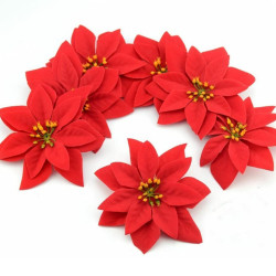 VRB Dec™ Christmas Poinsettias Red/Gold Velvet Decorative Artificial Flowers Christmas Flowers of Velvet Decorations Items/Tree/Decoration Items (Red (Pack of 12))