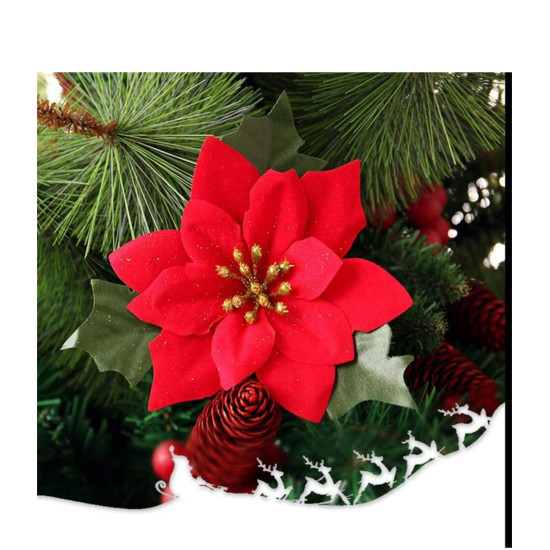 VRB Dec™ Christmas Poinsettias Red/Gold Velvet Decorative Artificial Flowers Christmas Flowers of Velvet Decorations Items/Tree/Decoration Items (Red (Pack of 12))