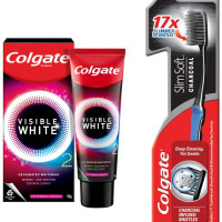 Colgate Visible White O2 & Slim Soft Charcoal Toothbrush - Revolutionary Teeth Whitening & Deep Cleaning