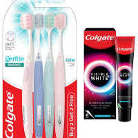 Colgate Gentle Enamel Ultra Soft Bristles Manual Toothbrush for adults, 4 Pcs & Colgate Visible White O2, Teeth Whitening Toothpaste, Aromatic Mint, 25g