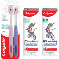 Colgate Kids Anticavity Toothpaste 6-9 Years, 160g (80g x 2), Natural Strawberry Mint Flavour, 0% Artificial & Colgate Gentle UltraFoam Ultra Soft Bristles, 2 Pcs, Multicolor