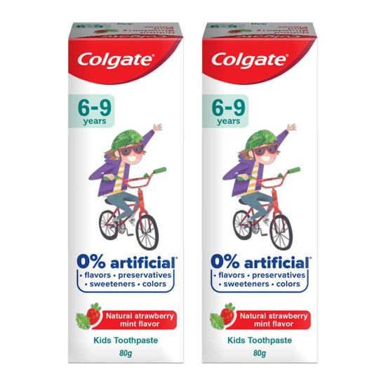 Colgate Kids Anticavity Toothpaste 6-9 Years, 160g (80g x 2), Natural Strawberry Mint Flavour, 0% Artificial & Colgate Gentle UltraFoam Ultra Soft Bristles, 2 Pcs, Multicolor
