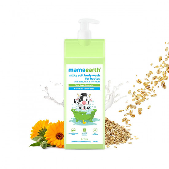 Mamaearth Milky Soft Body Wash for Babies with Oats, Milk and Calendula – 400 ml & Mamaearth Milky Soft Natural Baby Face Cream for Babies, For All Skin Types 60 g