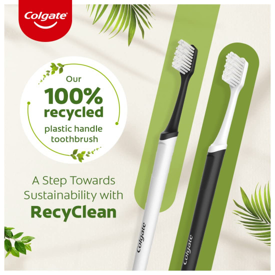 Colgate Visible White O2, Teeth Whitening Toothpaste, Peppermint Sparkle, 50g & Colgate RecyClean Toothbrush, Planet Friendly, Recycled, 3 Pcs