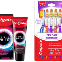 Colgate Visible White O2, Teeth Whitening Toothpaste, Peppermint Sparkle, 50g & Colgate ZigZag Anti-Bacterial Toothbrush - Soft (Pack of 6)