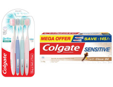 Colgate Gentle Enamel Ultra Soft Bristles Manual Toothbrush for adults, 4 Pcs & Colgate Sensitive Toothpaste with Clove Oil, for Sensitivity Relief, 160g,
