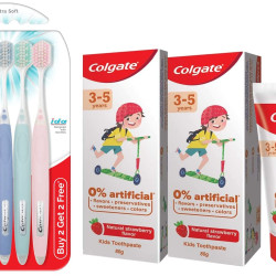 Colgate Kids Anticavity Toothpaste for 3-5 Years, 160g (80g x 2), Natural Strawberry Flavour, 0% Artificial Substances & Colgate Gentle Enamel Ultra Soft Bristles, 4 Pcs (Buy2 Get 2),Multicolor