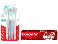 Colgate Gentle Enamel Ultra Soft Bristles Manual Toothbrush for adults, 4 Pcs & Colgate Visible White Teeth Whitening Toothpaste, Protects Enamel, Removes Stains, With Whitening Accelerators, 165g