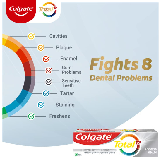 Colgate Gentle Enamel Ultra Soft Bristles Manual Toothbrush for adults, 4 Pcs (Buy2 Get 2), Soft Bristles for Enamel Care,Multicolor & Colgate Total Advanced Health Cavity Protection Toothpaste - 120g