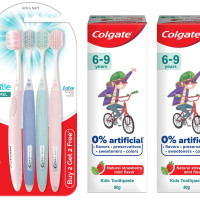 Colgate Kids Anticavity Toothpaste 6-9 Years, 160g (80g x 2), Natural Strawberry Mint Flavour, 0% Artificial & Colgate Gentle Enamel Ultra Soft Bristles, 4 Pcs (Buy2 Get 2),Multicolor
