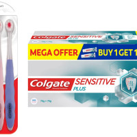 Colgate Gentle UltraFoam Ultra Soft Bristles Manual Toothbrush for adults, 2 Pcs, Multicolor & Colgate Sensitive Plus Toothpaste, 70gm (Buy 1 Get 1 Free)