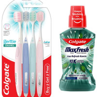 Colgate Gentle Enamel Ultra Soft Bristles Manual Toothbrush for adults, 4 Pcs & Colgate Plax Antibacterial Mouthwash, 24/7 Fresh Breath - 250ml, (Fresh Mint) Colgate Gentle Enamel Ultra Soft Bristles Manual Toothbrush for adults, 4 Pcs & Colgate Plax Antibacterial Mouthwash, 24/7 Fresh Breath - 250ml, (Fresh Mint)