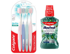 Colgate Gentle Enamel Ultra Soft Bristles Manual Toothbrush for adults, 4 Pcs & Colgate Plax Antibacterial Mouthwash, 24/7 Fresh Breath - 250ml, (Fresh Mint)