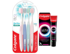 Colgate Gentle Enamel Ultra Soft Bristles Manual Toothbrush for adults, 4 Pcs & Colgate Visible White O2, Teeth Whitening Toothpaste, Peppermint Sparkle, 25g