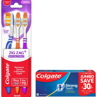 Colgate Strong Teeth Cavity Protection Toothpaste, Colgate Toothpaste with Calcium Boost, 500gm Saver Pack, India's No.1 Toothpaste & Colgate ZigZag Toothbrush - Medium (Buy 2 Get 1)