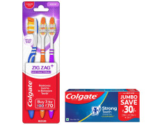 Colgate Strong Teeth Cavity Protection Toothpaste, Colgate Toothpaste with Calcium Boost, 500gm Saver Pack, India's No.1 Toothpaste & Colgate ZigZag Toothbrush - Medium (Buy 2 Get 1)