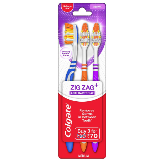 Colgate Strong Teeth Cavity Protection Toothpaste, Colgate Toothpaste with Calcium Boost, 500gm Saver Pack, India's No.1 Toothpaste & Colgate ZigZag Toothbrush - Medium (Buy 2 Get 1)