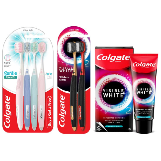Colgate Visible White O2 Teeth Whitening Toothpaste - Aromatic Mint 50g & Visible White O2 Toothbrush Ultra Soft - 2pcs & Gentle Enamel Ultra Soft Bristles, 4 Pcs (Buy2 Get 2),Multicolor Colgate Visible White O2 Teeth Whitening Toothpaste - Aromatic Mint 50g & Visible White O2 Toothbrush Ultra Soft - 2pcs & Gentle Enamel Ultra Soft Bristles, 4 Pcs (Buy2 Get 2),Multicolor