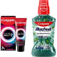 Colgate Visible White O2 & Colgate Plax Antibacterial Mouthwash - Revolutionary Whitening & Fresh Breath