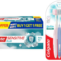 Colgate Gentle Enamel Ultra Soft Bristles Manual Toothbrush for adults, 4 Pcs & Colgate Sensitive Plus Toothpaste, With Pro Argin Formula for Sensitivity Relief, 70gm (Buy 1 Get 1 Free)