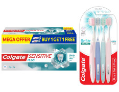 Colgate Gentle Enamel Ultra Soft Bristles Manual Toothbrush for adults, 4 Pcs & Colgate Sensitive Plus Toothpaste, With Pro Argin Formula for Sensitivity Relief, 70gm (Buy 1 Get 1 Free)