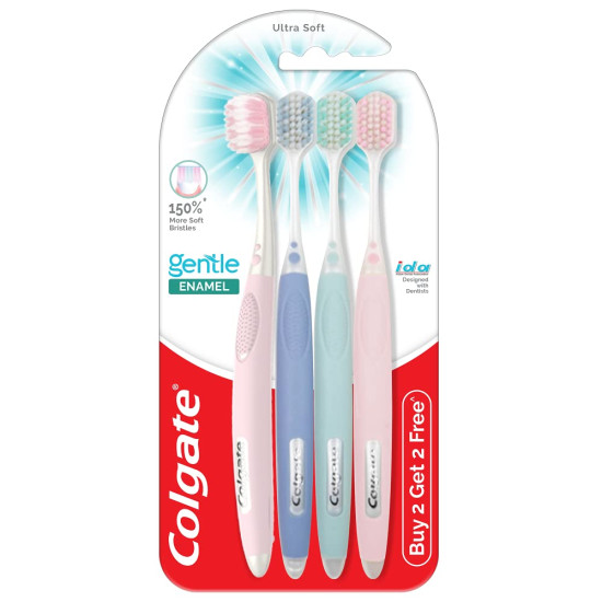 Colgate Gentle Enamel Ultra Soft Bristles Manual Toothbrush for adults, 4 Pcs & Colgate Sensitive Plus Toothpaste, With Pro Argin Formula for Sensitivity Relief, 70gm (Buy 1 Get 1 Free)