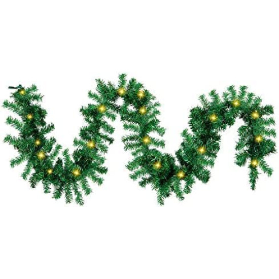 Forty Wings 9 Ft/Feet Green Pine Christmas Tinsel Christmas Garlands Ribbon for New Year Xmas Gifts Ornaments, String Garlands, Home Office Railing Decor