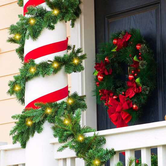 Forty Wings 9 Ft/Feet Green Pine Christmas Tinsel Christmas Garlands Ribbon for New Year Xmas Gifts Ornaments, String Garlands, Home Office Railing Decor