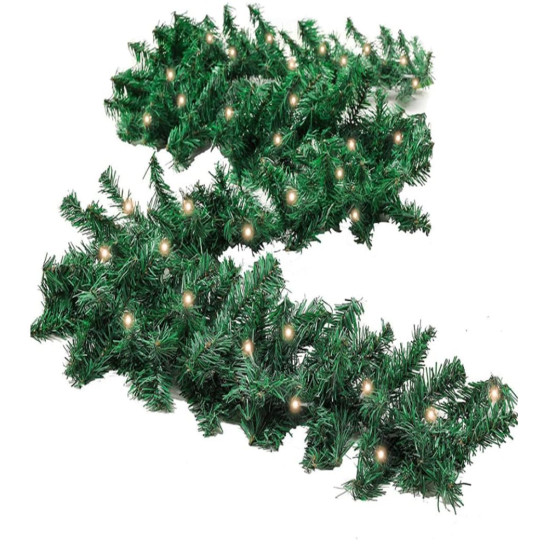 Forty Wings 9 Ft/Feet Green Pine Christmas Tinsel Christmas Garlands Ribbon for New Year Xmas Gifts Ornaments, String Garlands, Home Office Railing Decor