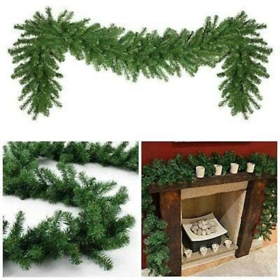 Forty Wings 9 Ft/Feet Green Pine Christmas Tinsel Christmas Garlands Ribbon for New Year Xmas Gifts Ornaments, String Garlands, Home Office Railing Decor
