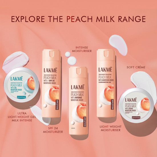 Lakme Peach Milk, Light Weight Moisturizer, 120ml, for Soft Glowing Skin, with Vitamin C, E & Peach Milk Extract, 12Hr Moisture Lock, Non-Oily, Non-Sticky Face Cream