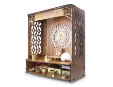 Heartily® PAVITR Beautiful Wooden Pooja Mandir for Home Temple for Home and Office Pooja Stand Modern Puja Mandir for Home Wall with LED Spot Light Size (18, L- 16, W-8.75 Inch)
