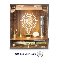 Heartily® Shlok Beautiful Wooden Pooja Mandir for Home or Puja Temple Stand for Office and Shops with Led spot Light (H- 18, L- 16, W-8.75 Inch)