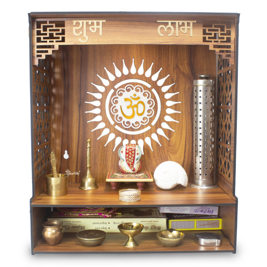Heartily® Shlok Beautiful Wooden Pooja Mandir for Home or Puja Temple Stand for Office and Shops with Led spot Light (H- 18, L- 16, W-8.75 Inch)
