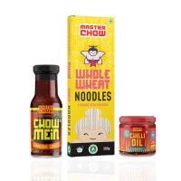 MasterChow Chilli Chowmein Pack: Indo-Chinese Chowmein Sauce with Whole Wheat Noodles & Spicy Chilli Oil | All Natural Ingredients | Get Street Style Chowmein in Just 10 Minutes