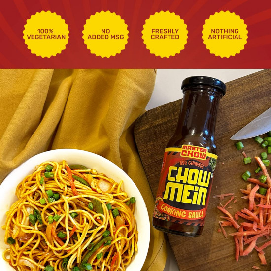 MasterChow Chilli Chowmein Pack: Indo-Chinese Chowmein Sauce with Whole Wheat Noodles & Spicy Chilli Oil | All Natural Ingredients | Get Street Style Chowmein in Just 10 Minutes