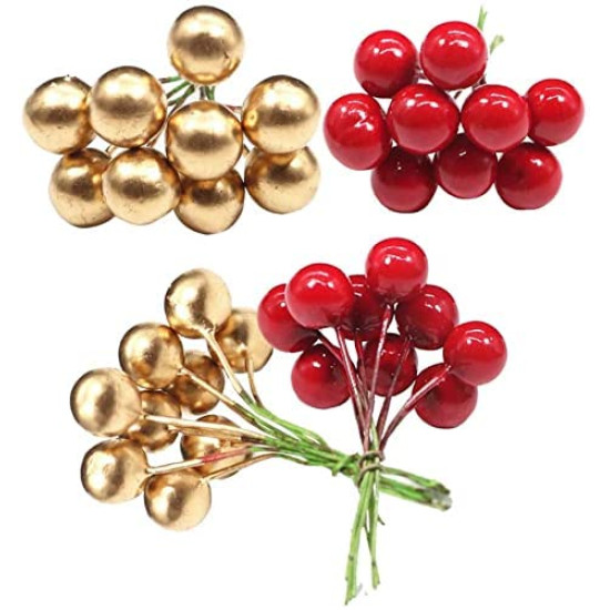 Ascension 100 Pcs Red Golden Christmas Berries for Xmas Tree Decoration, Wreath Making, DIY Craft & Decoration Item