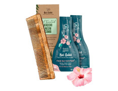 Nat Habit - Back to Natural Secrets Everyday Dual Tooth Wooden Kacchi Neem Comb & Hibiscus Hair NutriMask for Growth, Hairfall Control & Smoothening (Combo Pack of 3)