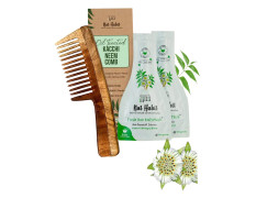 Nat Habit Wide Wooden Kacchi Neem Comb & Neem Bhringraj Hair NutriMask For Hair Growth, Hairfall Control & Hair Smoothening (Combo Pack of 3)