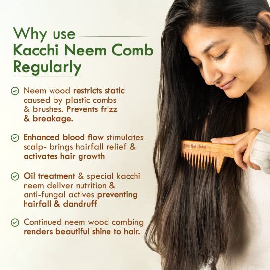 Nat Habit Wide Wooden Kacchi Neem Comb & Neem Bhringraj Hair NutriMask For Hair Growth, Hairfall Control & Hair Smoothening (Combo Pack of 3)