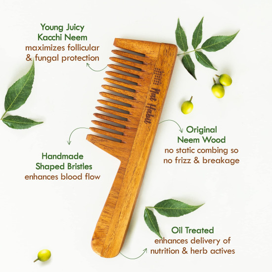 Nat Habit Wide Wooden Kacchi Neem Comb & Neem Bhringraj Hair NutriMask For Hair Growth, Hairfall Control & Hair Smoothening (Combo Pack of 3)