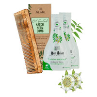 Nat Habit - Back To Natural Secrets Everyday Dual Tooth Wooden Kacchi Neem Comb & Neem Bhringraj Hair NutriMask For Hair Growth, Hairfall Control & Hair Smoothening (Combo Pack of 3)