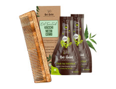 Nat Habit - Back To Natural Secrets Everyday Dual Tooth Wooden Kacchi Neem Comb & Men's Hair NutriMask For Hair Growth, Hairfall Control & Hair Smoothening (Combo Pack of 3)