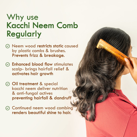 Nat Habit - Back To Natural Secrets Everyday Dual Tooth Wooden Kacchi Neem Comb & Men's Hair NutriMask For Hair Growth, Hairfall Control & Hair Smoothening (Combo Pack of 3)
