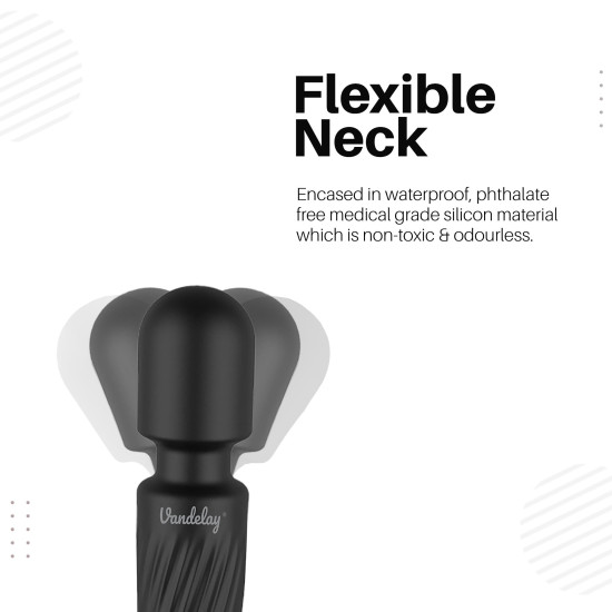 Vandelay Mini Portable Body Massager | USB Rechargeable | Waterproof Handheld Massager | 10 Massage Modes & 8 Speeds | Ideal for Neck, Shoulder, Back & Full Body Use | Black