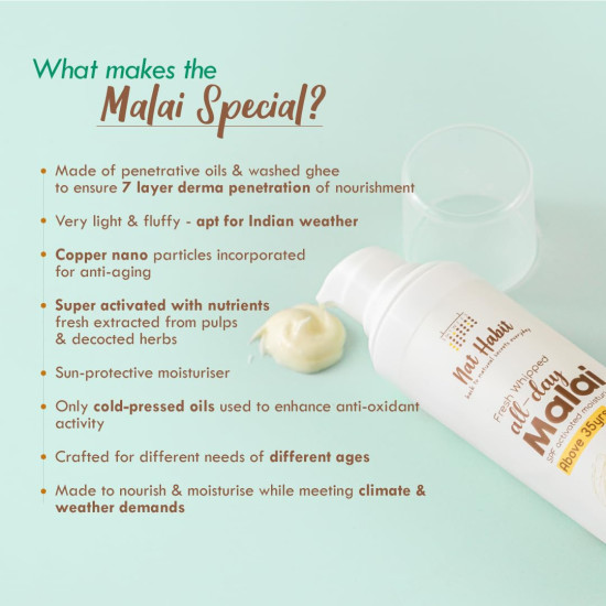 Nat Habit All Day Face Cream, Fresh Whipped Flax Walnut Face Malai With Vitamins E, C & Omega+ For Cold Winter Weather Face Moisturization for upto 48H Deep Winter Moisture (Ages 35+) - 30g